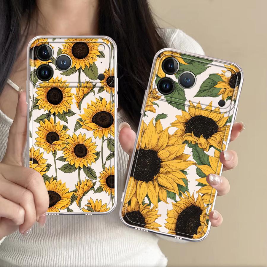 Phone Cases Iphone 16 Pro Max - Cute Sunflower Pattern Case for Apple