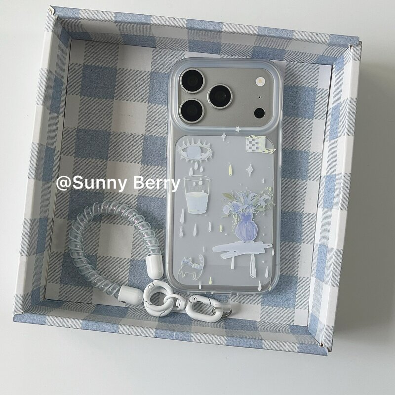 Phone Cases Korea - Korean Ins Blue Tear Vase Illustration