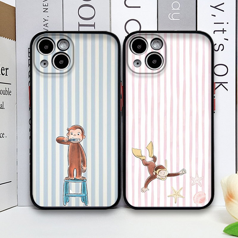 Phone Cases Iphone 12 - Cartoon Striped Monkey Holding Cat Phone