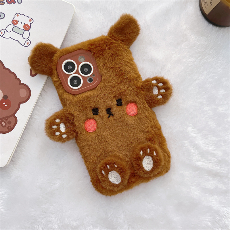 Korean 3D Cartoon Bear Fluffy  - Phone Cases Korean review and price